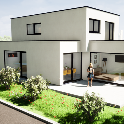 Voorontwerp strakke villa in crepi